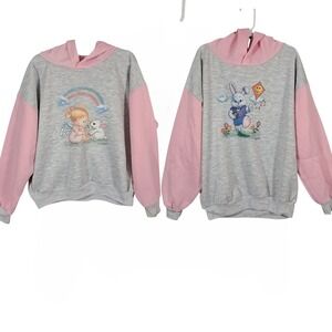 Vintage 90s MBS Love Unlimited Girls Hoodie Lot of 2 L/XL Pink Bunny Angel Retro